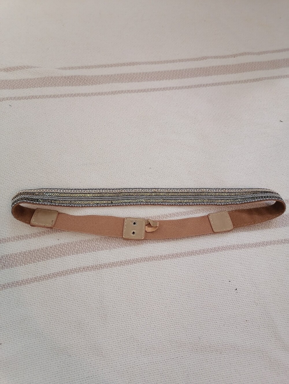Stretch Elastic Sweater Belt with Metallic Accent - Beige